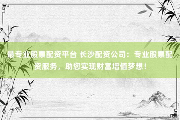 最专业股票配资平台 长沙配资公司：专业股票配资服务，助您实现财富增值梦想！