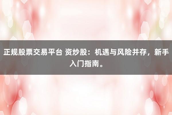 正规股票交易平台 资炒股：机遇与风险并存，新手入门指南。
