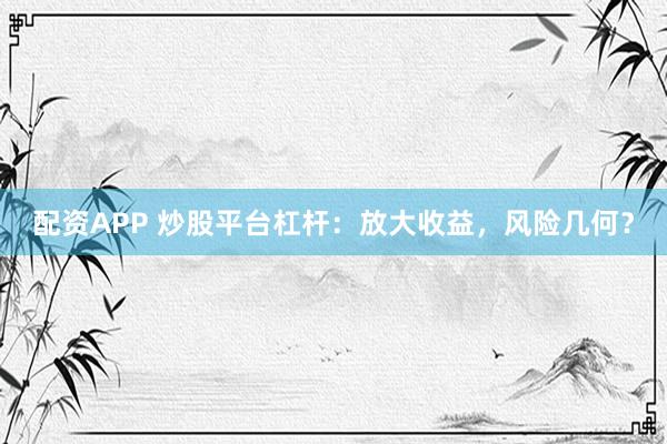 配资APP 炒股平台杠杆：放大收益，风险几何？