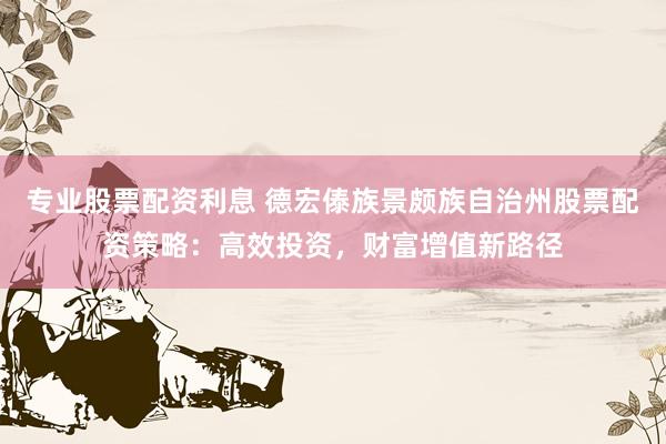 专业股票配资利息 德宏傣族景颇族自治州股票配资策略：高效投资，财富增值新路径