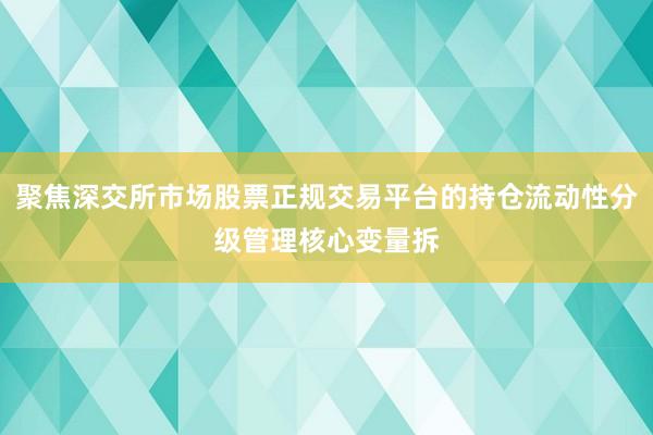 聚焦深交所市场股票正规交易平台的持仓流动性分级管理核心变量拆