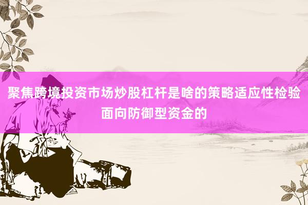 聚焦跨境投资市场炒股杠杆是啥的策略适应性检验面向防御型资金的