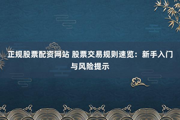 正规股票配资网站 股票交易规则速览：新手入门与风险提示