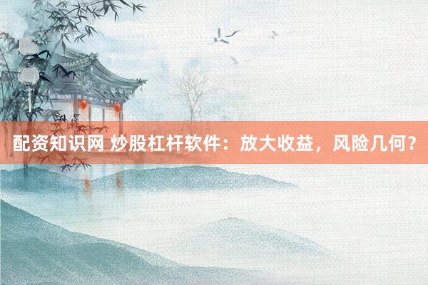 配资知识网 炒股杠杆软件：放大收益，风险几何？